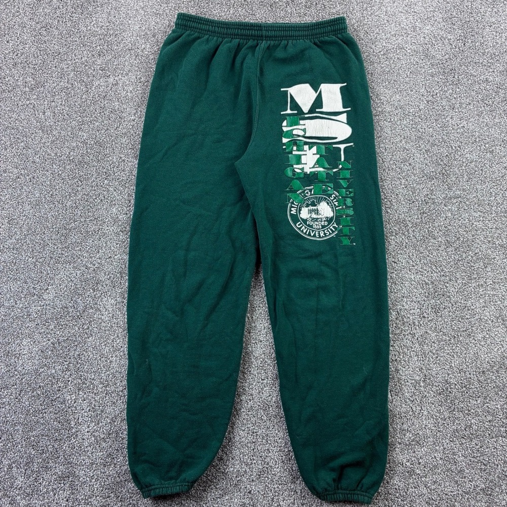 Vintage Michigan State Spartans Sweatpants Mens Medium Green MSU Crest Logo